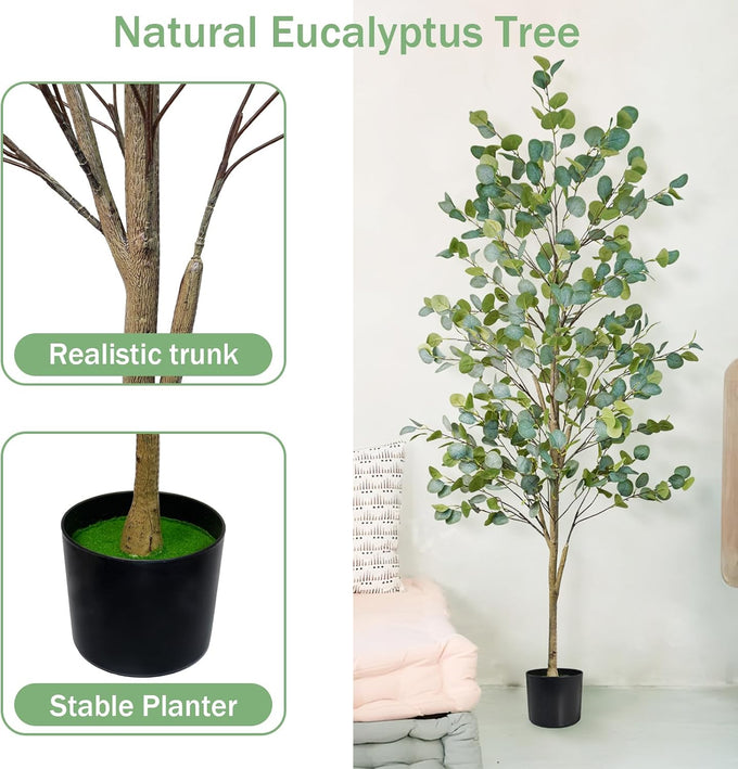 Caxchiling Artificial Eucalyptus Tree 6FT, Faux Floor Tree Indoor Outdoor