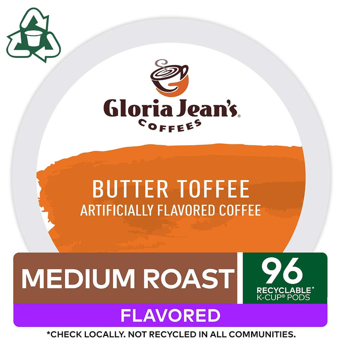 Gloria Jean's Coffees Butter Toffee, Single-Serve Keurig K-Cup Pods, Flavored Medium Roast Coffee, 96 Count
