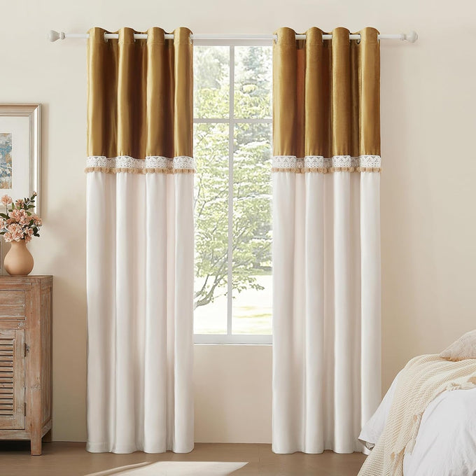GIGIZAZA Velvet Curtains 96 Inch for Living Room 2 Panels Champagne Brown