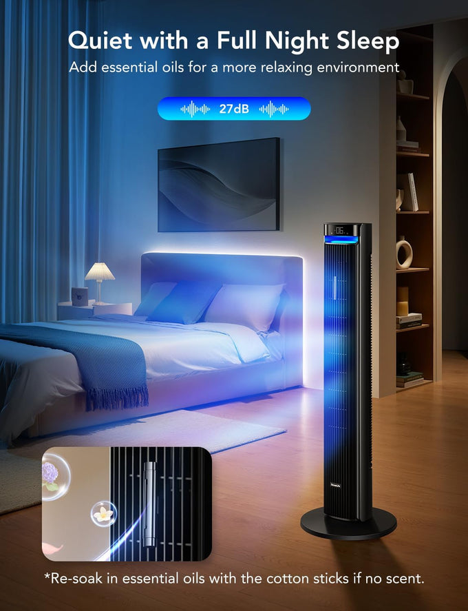 GoveeLife 42 in. Tower Fan, 150 Deg Oscillation, 5 Modes 12 Speeds, Black