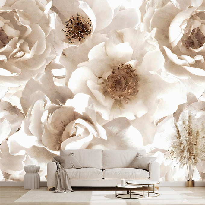 Golden Botanical Leaf wallpeper Living Room Bedroom wall Mural - 91"x65"（Not Peel and Stick）