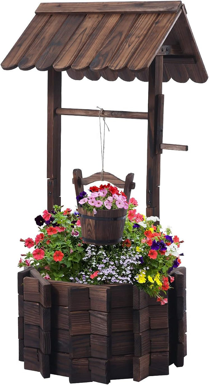 Notume Garden Wooden Decor Rustic Wishing Well Planter Outdoor Home Décor for Patio, Upgrade Wishing Well Garden, Yard Hanging Bucket Patio Lawn Backyard Home Decor