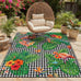 Luxury Flamingo Tropical Leaf Flower Patter 4x6 Outdoor Rug Blue Pink Gold Waterproof Soft Pile Carpet for Patio Porch Deck Balcony Chic Double Layer Border Garden Backyard Durable Mat