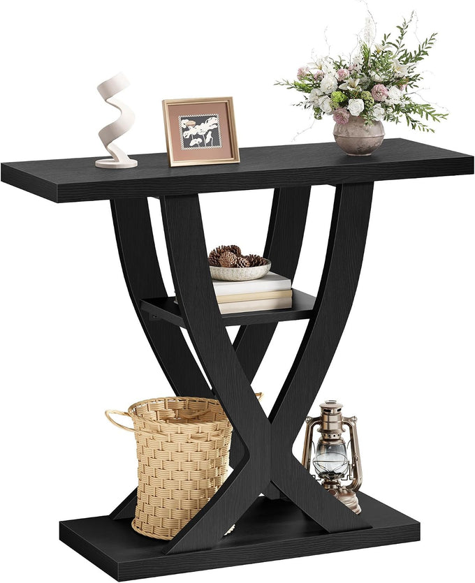 FAVOOSTY 31.5" Entryway Table, 3 Tier Hallway Table, Console Tables, Black