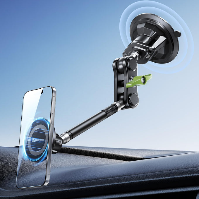MAGIC JOHN Magnetic Car Phone Holder, Windshield Metal Suction Cup Mount