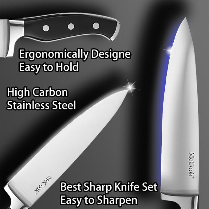 McCook® Knife Sets,German Stainless Steel Kitchen Knife Block Set with Built-in Sharpener