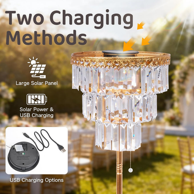 HUYIENO Solar Crystal Floor Lamp Outdoor 4FT Metal Garden Decor