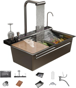 29.5" Waterfall Kitchen Sink Workstation 18G Basin Stainless Steel