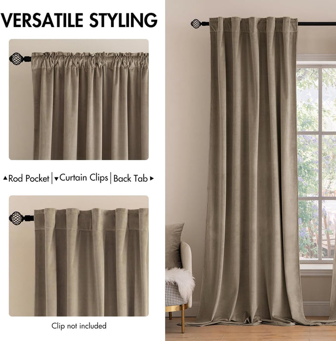 MIULEE Velvet Curtains 52x108 inches 2 Panels Light Taupe Blackout Curtains