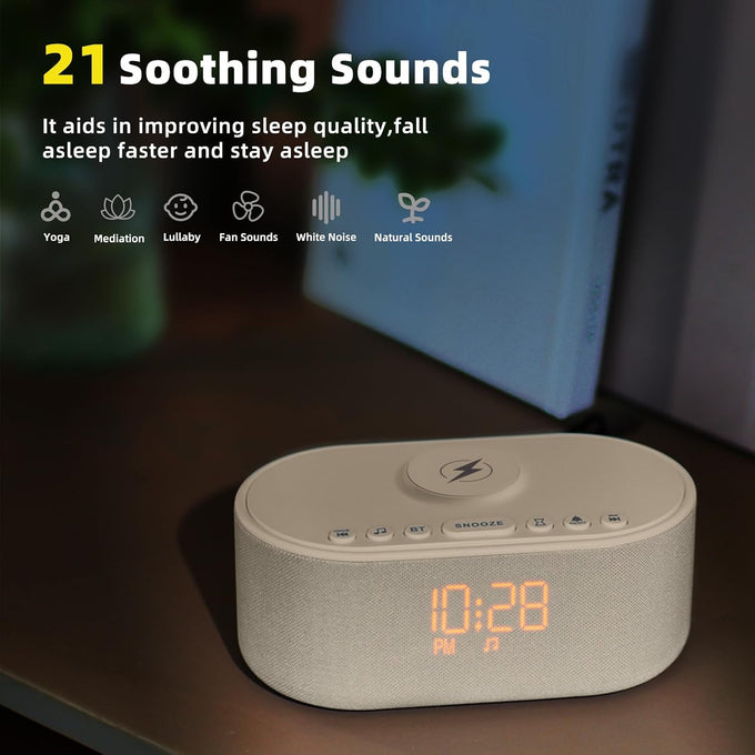 Odokee Sound Machine Alarm Clock for Bedrooms with Wireless Charging