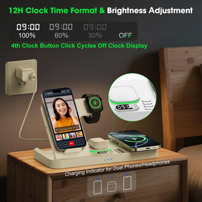 Dual Phone Foldable Wireless Charging Station for Apple, Couple&Family Use