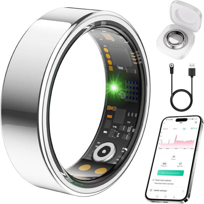 Smart Ring for Women Men, Health Tracker, Fitness Ring (Black, 9#)