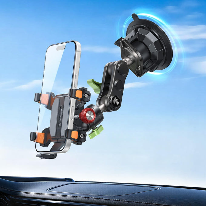 MAGIC JOHN Metal Car Phone Holder 360° Rotation Suction Mount Windshield