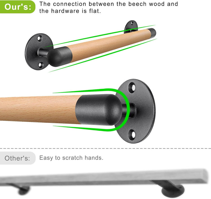 SELEWARE 67 Inch Wood Handrail Wall Mount Handrails for Indoor Stairs