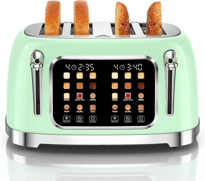 Retro 4 Slice Toaster with Touch Screen & Wide Slots, Mint Green