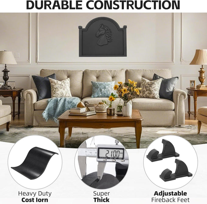 G GOOD GAIN Fireplace Back Plates 20 inch with Feet Decorative Horse Design