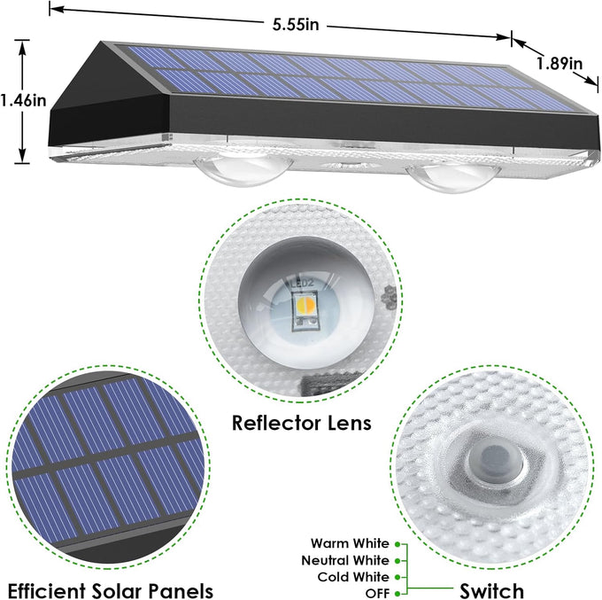 Solar Fence Lights Outdoor, 2700/4000/6000K 3 Mode, 8-12H, Black, 8 Pack