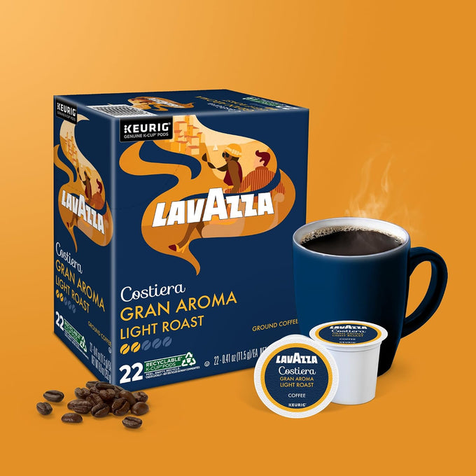 Lavazza Gran Aroma Single-Serve Coffee K-Cup® Pods for Keurig® Brewer, Balanced light roast with floral aroma and notes of citrus, 100% Arabica (Pack of 4, 88 Count Total)