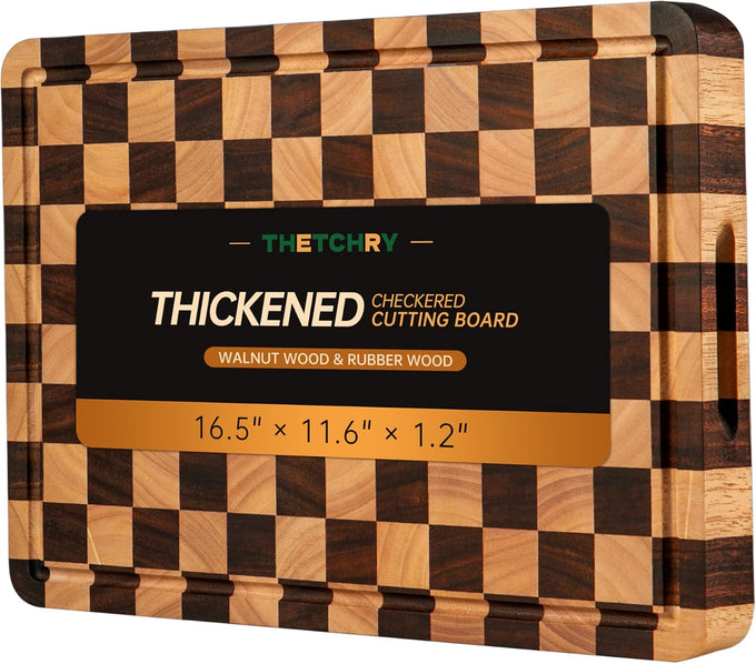 THETCHRY Cutting Boards for Kitchen, Checkered Walnut Wooden Cutting Board
