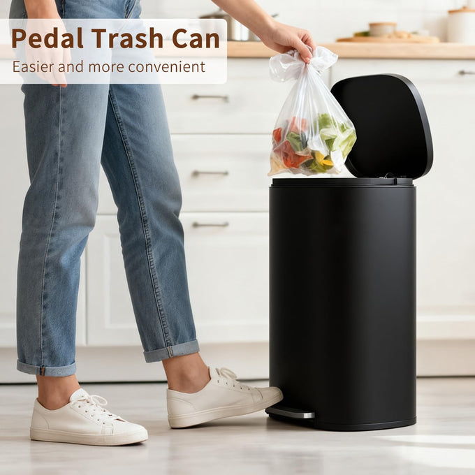 PayLessHere | 13G Trash Can with Lid | Black | Removable Inner Bucket
