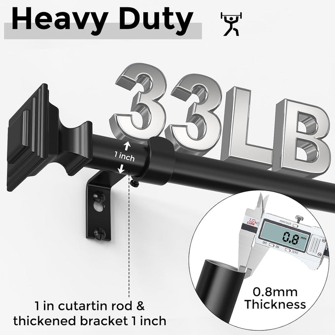 2 Pack Curtain Rod 36-90 Inch, 1Inch Adjustable Square Black Curtain Rod
