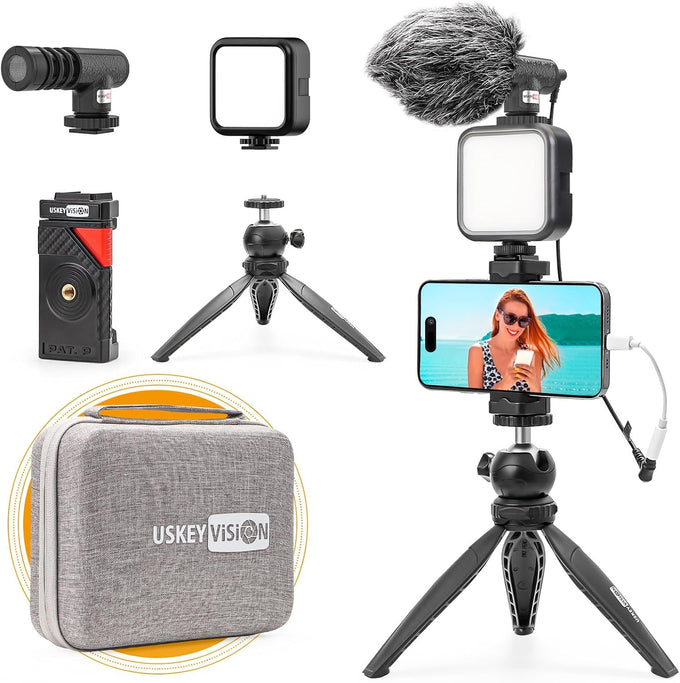 USKEYVISION Vlogging Kit for iPhone w/Mic,Light & Auto-Switch Clip Vlog K2