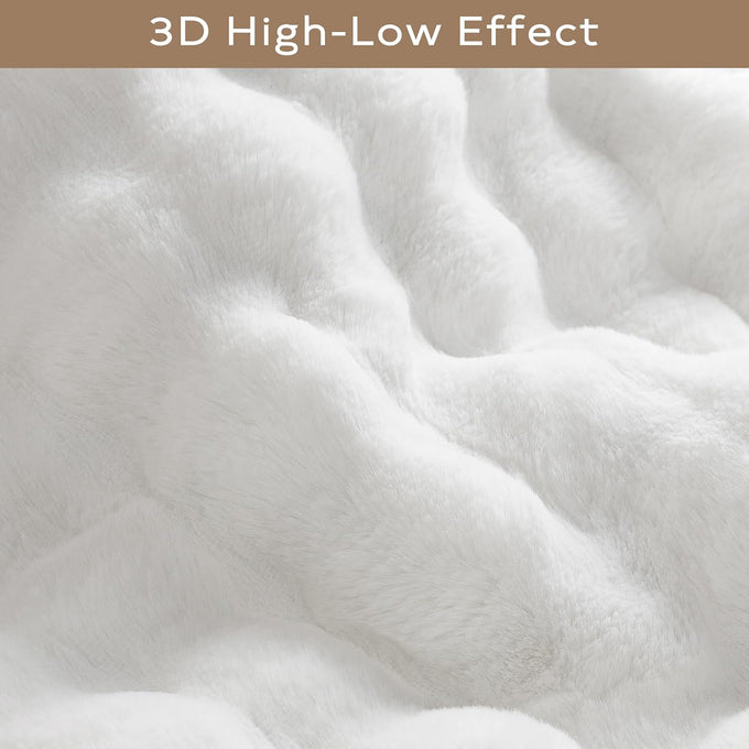 Ashler Faux Rabbit Fur Rug, White 5x7 FT Fluffy Soft Runner Area Rugs, Rectangle Fuzzy Carpet for Living Room, Bedroom, Machine Washable - 3D Bubble Mat