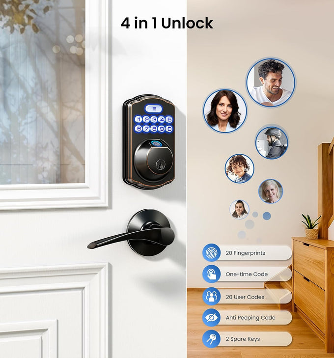 Veise KS02A Fingerprint Door Lock, Keypad Deadbolt, Oil Rubbed Bronze