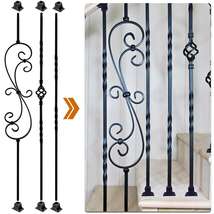 10 Pack Wrought Iron Balusters, 44" Balusters for Staircase Interior