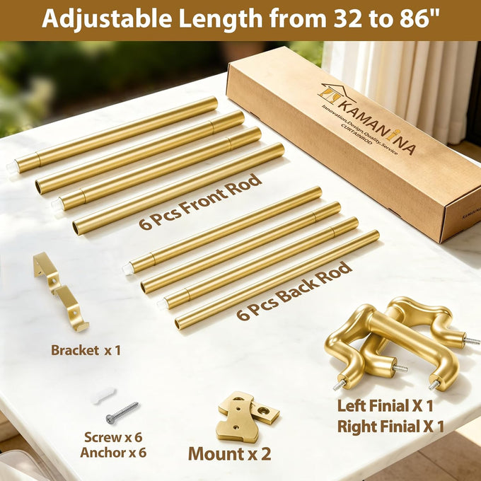 KAMANINA 2 Pack Double Curtain Rod 32 to 86 Inch, Gold Blackout Drapery Rod