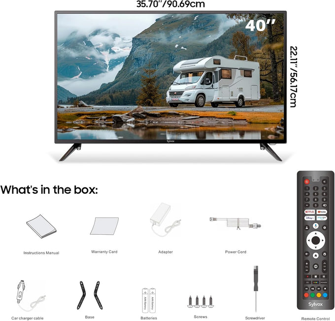 SYLVOX 40 inch RV TV, 12V TV for RV Camper, 1080P Smart TVs Flat Screen