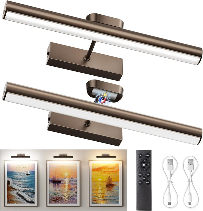 13.8" Cordless Picture Light for wall, Gold, 2 Pack