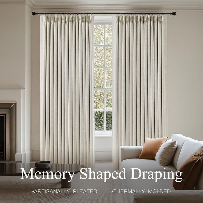 AUSSPVOCT Pinch Pleated 90 Inch Linen Curtains 100% Blackout for Bedroom