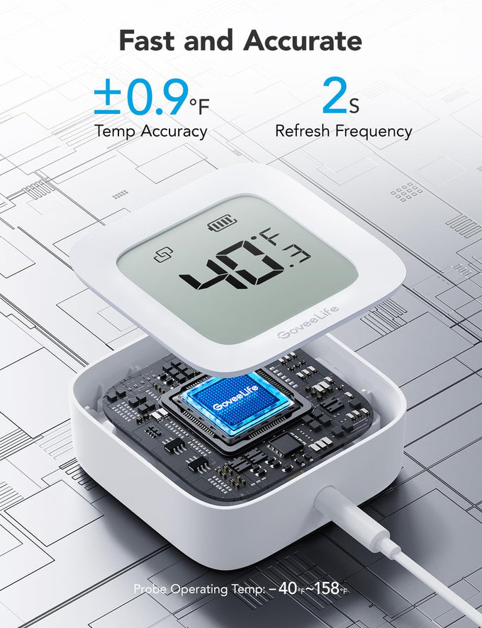 GoveeLife WiFi Refrigerator Thermometer 2-Pack with Gateway & LCD Display