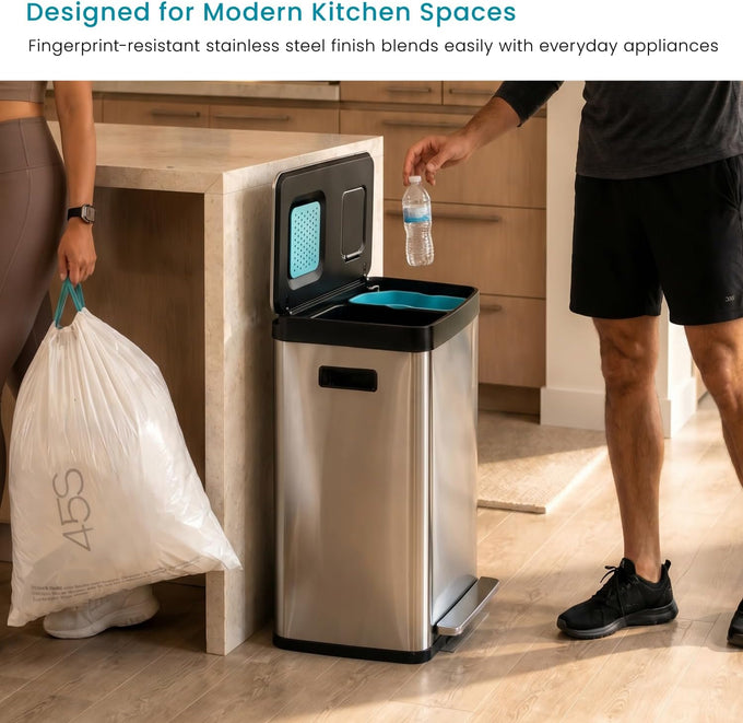 Home Zone Living 19 Gallon Kitchen Trash Can with Dual Compartments