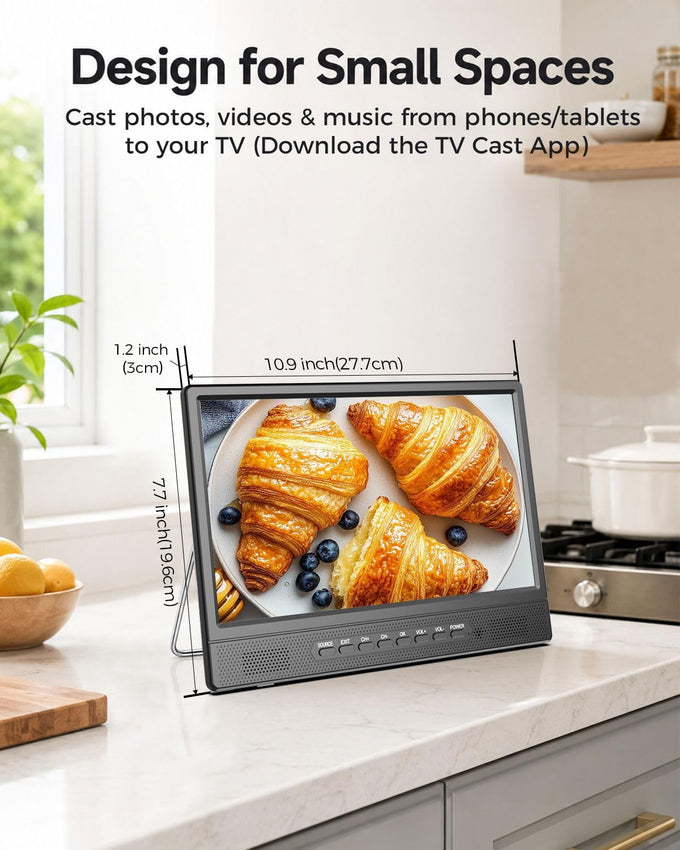 Desobry 12 Inch Small Smart TV, LCD Small Kitchen TV with WiFi