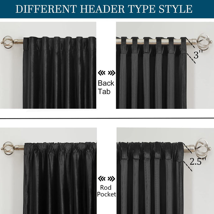 PRIMROSE Black Curtains 120 inch for Living Room Velvet Drapes Blackout Rod Pocket Back Tab Window Treatment Semi Room Darkening Decor Curtains for Bedroom Set of 2 Panels