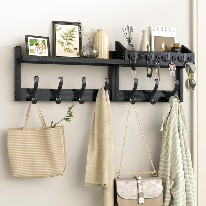 Evermagin 29" Coat Rack Wall Mount with Shelf for Entryway, Rustic Brown