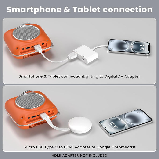 HOMPOW Mini Projector, 1080P Supported Portable Bluetooth projector