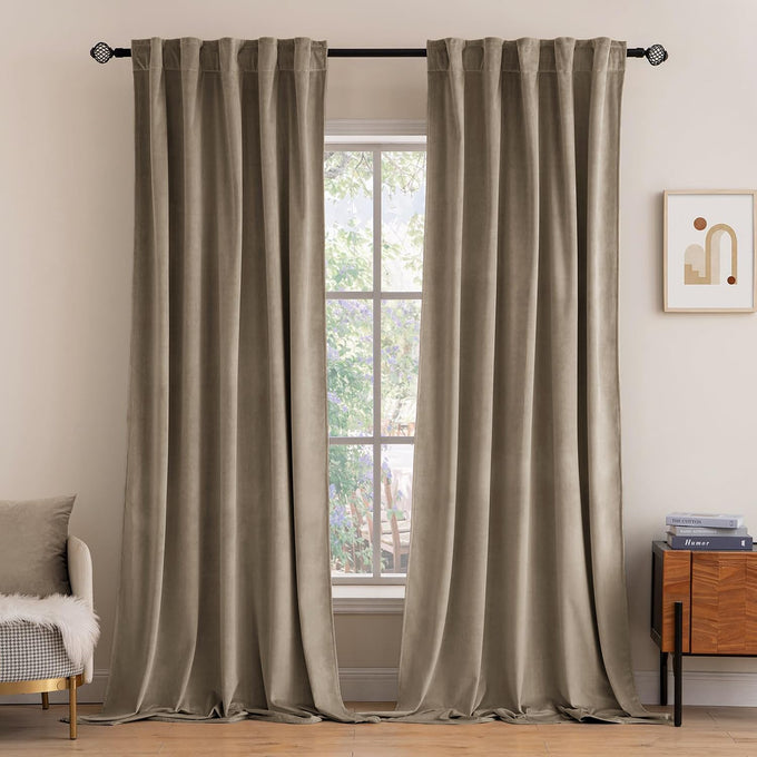 MIULEE Velvet Curtains 52x108 inches 2 Panels Light Taupe Blackout Curtains
