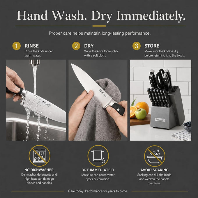 McCook® Knife Sets,German Stainless Steel Kitchen Knife Block Set with Built-in Sharpener