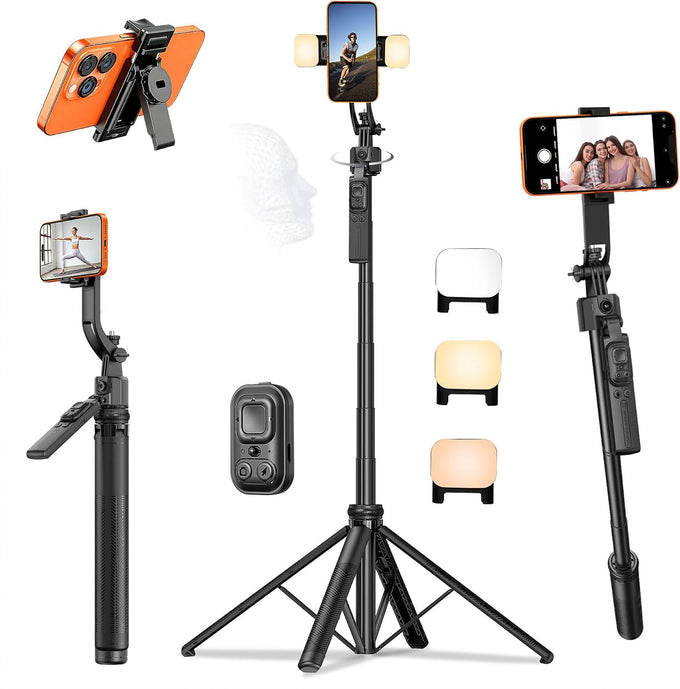 71” Auto Face Tracking Tripod for iPhone with 2 Lights 360° Rotating Stand