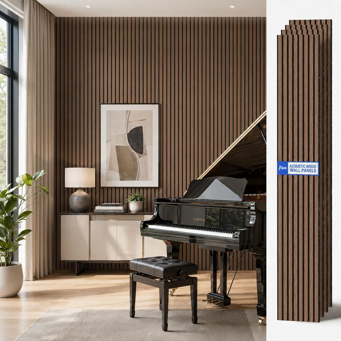 PIWA Acoustic Wall Panels 47"x12" 4 Pack, Wood Slat MDF Core, Matte Black