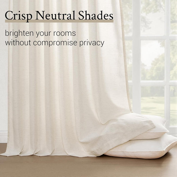 Topfinel 108 Inch Pinch Pleated Curtains 2 Panels,Birch Semi Sheer Curtains with Pleated Hooks Back Tab for Track System,Extra Long 9ft Curtain for Living Room Bedroom,40x108,Natural