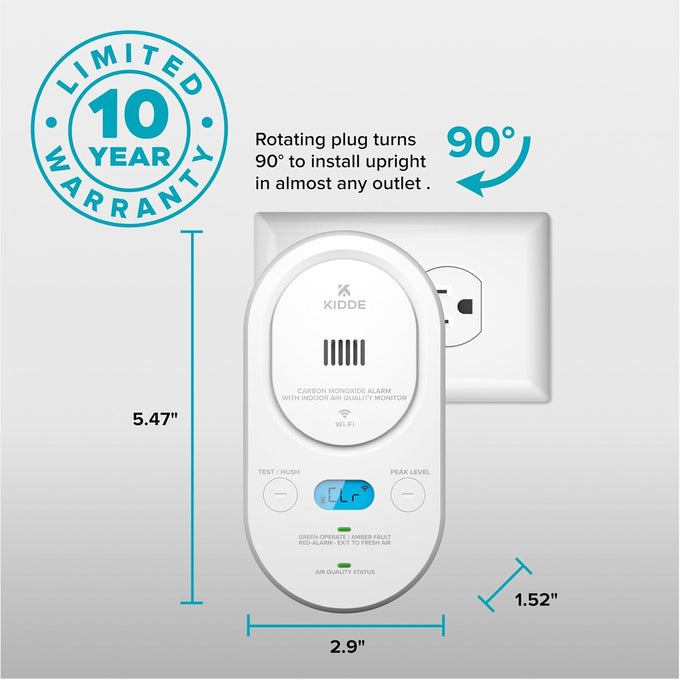 Kidde Smart CO Detector + Indoor Air Quality, Plug-in & AA Battery, COPDLQW