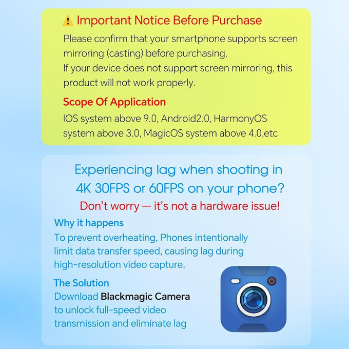 Vlog Selfie Monitor Screen iPhone, Screen Mirroring with Remote Control