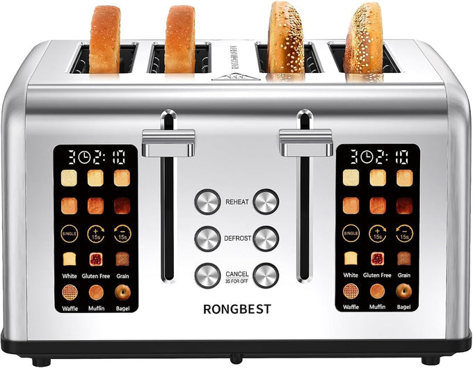 Toaster 4 Slice Touchscreen with Wide Slots, Single-slice Mode, Matte Black