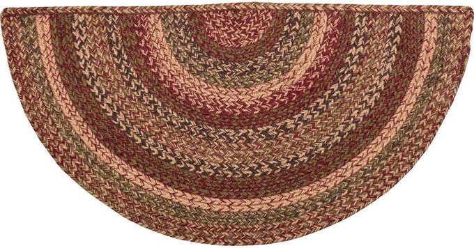 VHC Brands 69418 Cider Mill Jute Collection 27 x 48 Inch Country Braided Oval Entryway Area Rug with Non Slip Pad, Burgundy and Tan
