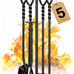 Gtongoko 32" Fireplace Tools Set, 5-Piece Solid Wrought Iron with Stand