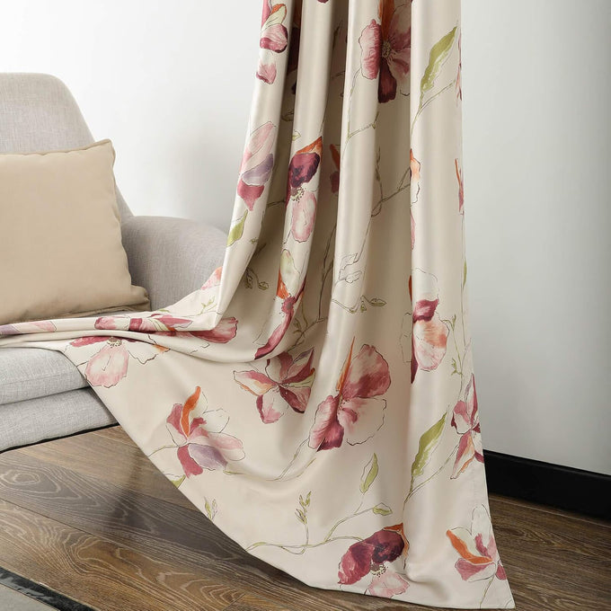 Leeva Print Curtains for Bedroom, Flower Patterned Blackout Window Treatments Curtains 60 Inches Wide for Sliding Doors Hallway, 60 x 106 Inches